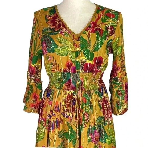 Me 2 Magic Maxi Dress Women S Brown Multi Floral Long Sleeve Anthropologie NEW - Picture 2 of 11